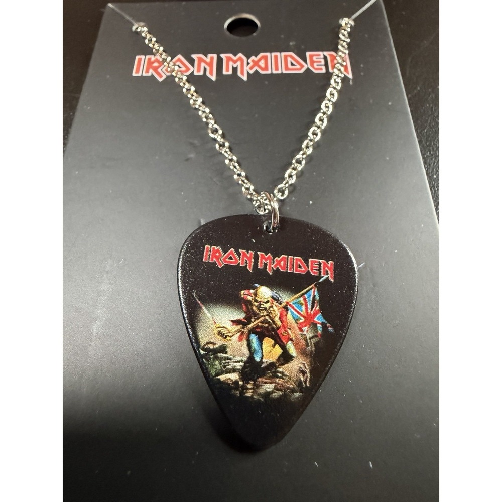 Licensed Iron Maiden Eddie Guitar Pick Necklace on card NWT 16" The Trooper